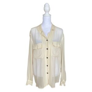 Vintage Silx Women’s 100% Silk Sheer Button Down blouse Size Small